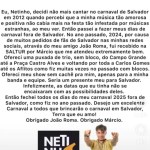 Netinho anuncia Carnaval fora de Salvador em 2025: "Festa infestada por músicas estranhas"