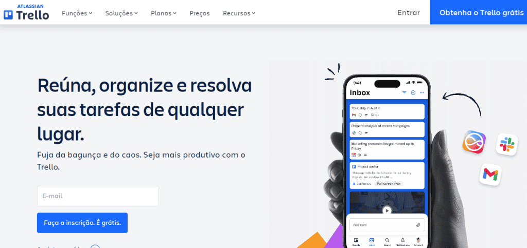 imagem mostra a tela inicial painel do website trello