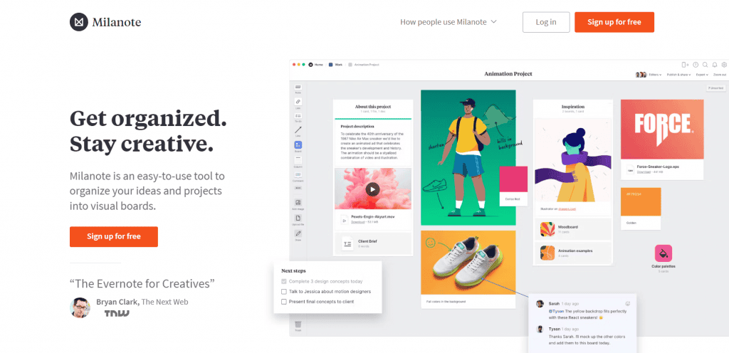 imagem mostra a capa inicial do website Milanote