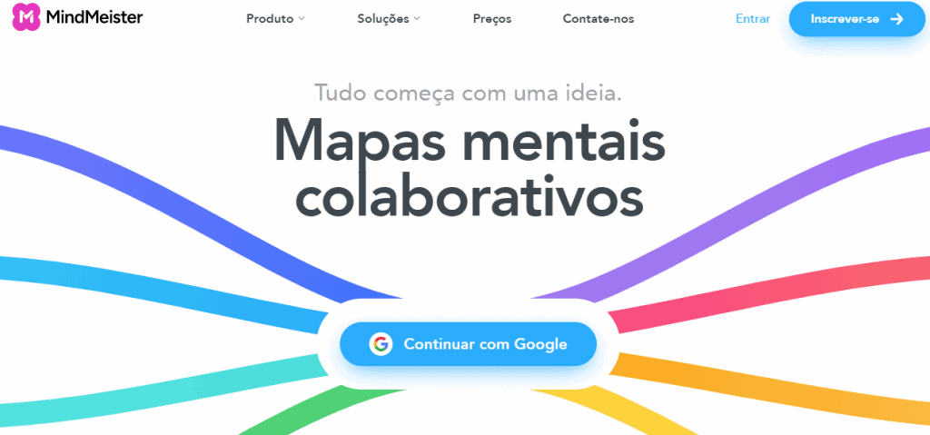 painel inicial do website mindmeister