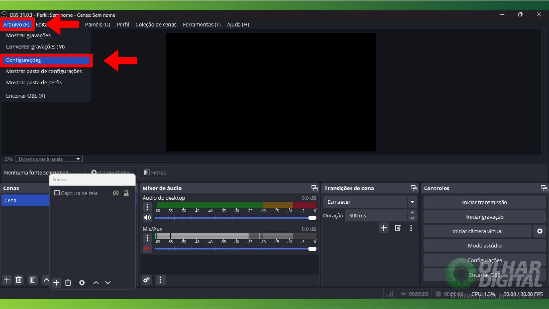 como gravar gameplay profissional com OBS Studio
