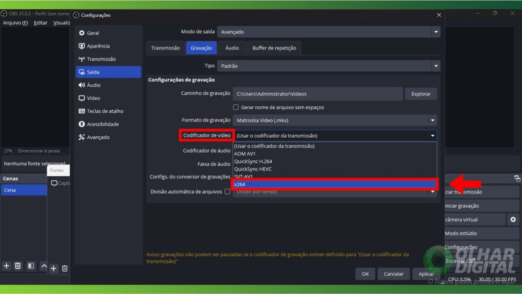como gravar gameplay profissional com OBS Studio