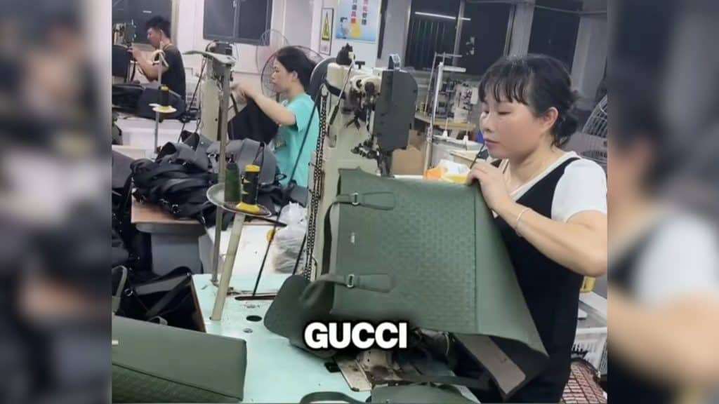 Mulheres em linha de produção na China em vídeo de trend do TikTok que mira marcas de luxo
