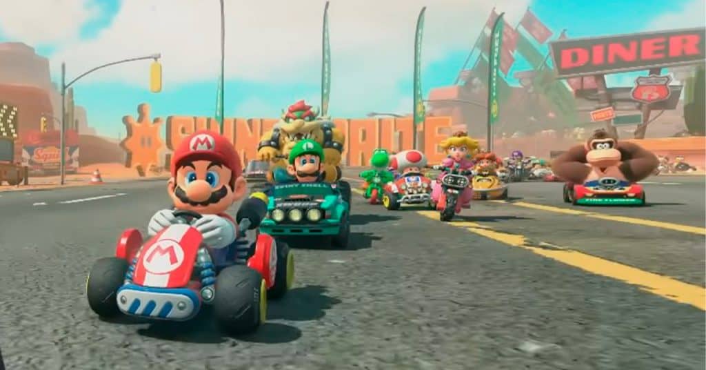 mario kart cena de um dos títulos da franquia de jogos da nintendo