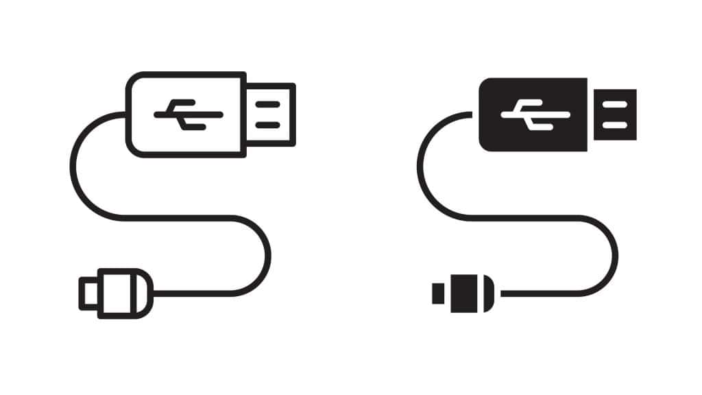 Cabo USB plano, ilustração simples de símbolos vetoriais.