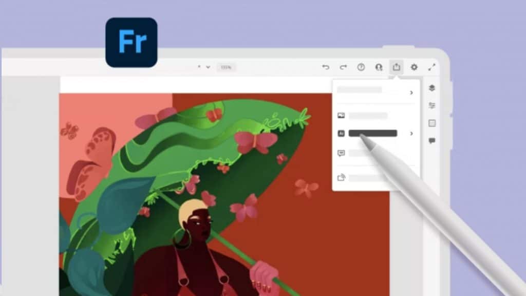 imagem mostra uma pessoa editando digitalmente um design no adobe fresco