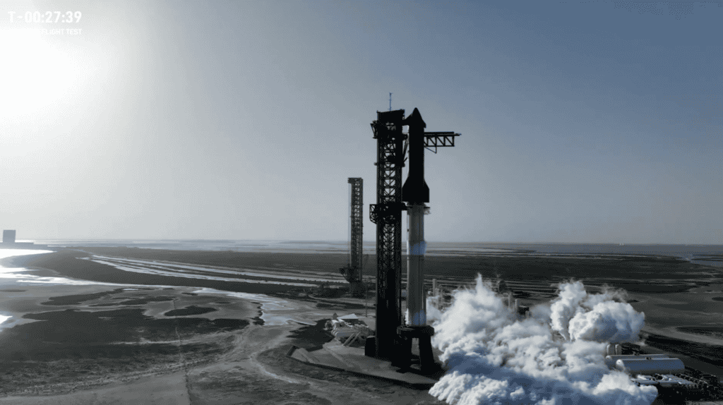 Starship, da SpaceX, em estação de lançamento