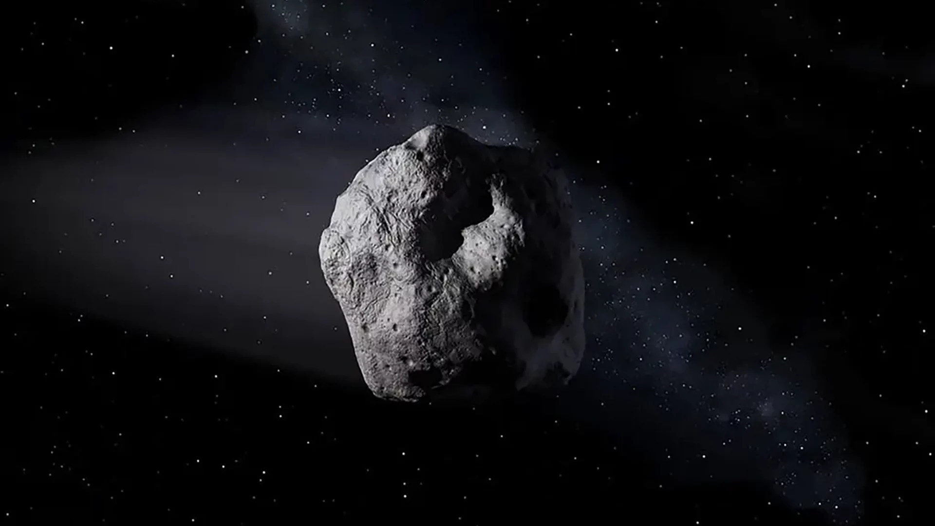 Conceito artístico de um asteroide como o pequeno objeto próximo da Terra 2024 PT5