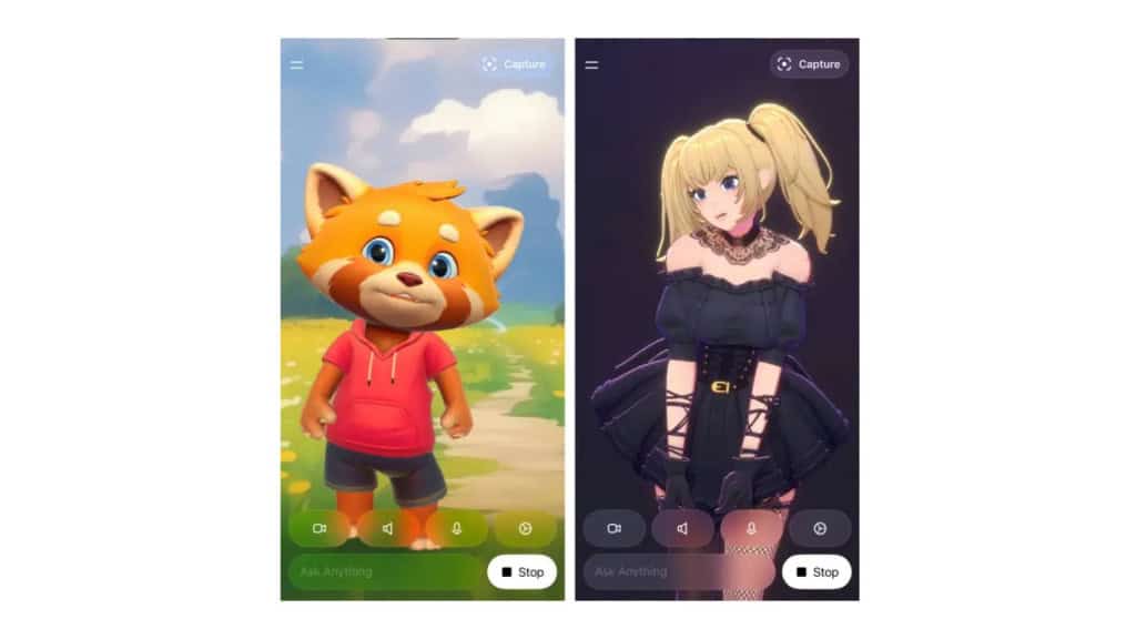 Montagem com capturas de tela de conversas com Rudy e Ani, companheiros de IA da xAI