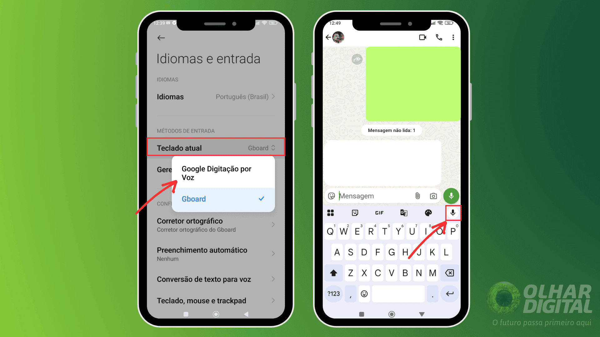 Como usar a digitação por voz no celular Android (passos 4 e 5)
