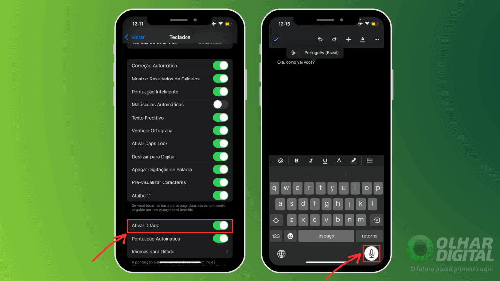Como usar a digitação por voz no iOS (passos 3 e 4)/Olhar Digital