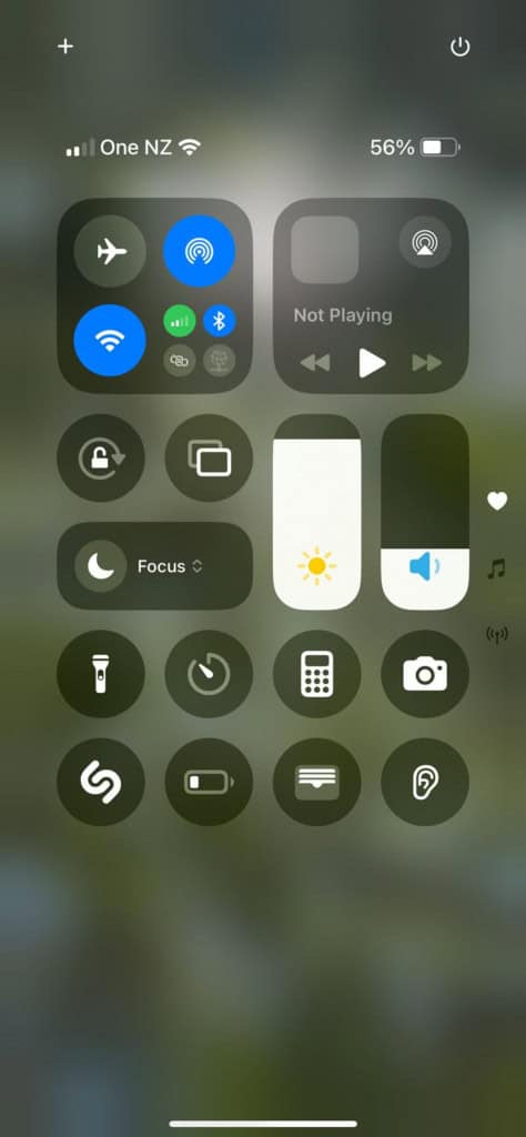 central de controle iphone