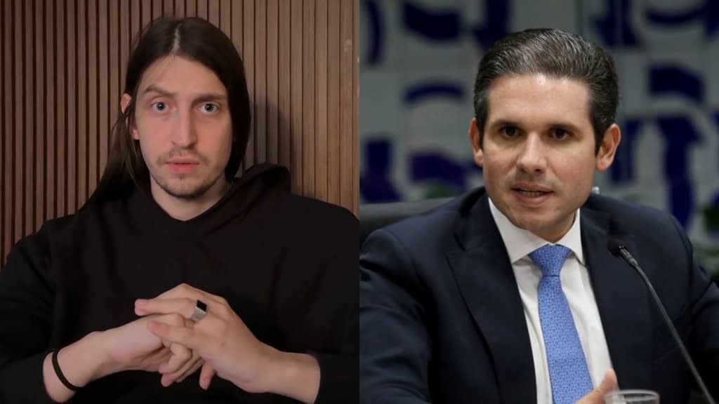 Montagem com imagens do youtuber Felca e do político Hugo Motta, atual presidente da Câmara dos Deputados