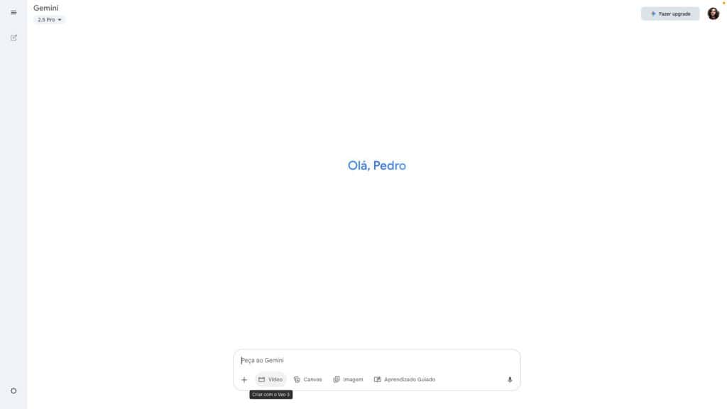 Captura de tela de Gemini com destaque para botão de gerar vídeo com o Veo 3