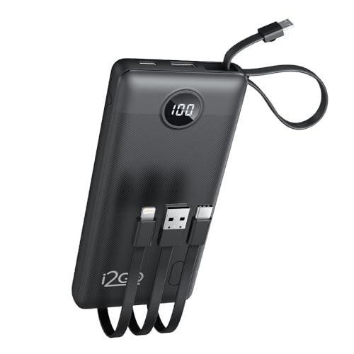 I2GO, Carregador Portátil (Power Bank), 10000mAh, 4 em 1 Com Cabos Acoplados (Micro USB, USB-C, Lightning e USB-A), Preto, i2GO PRO