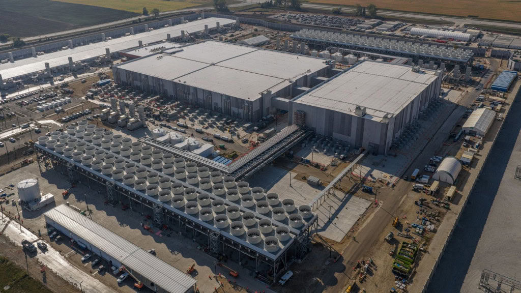 Visão aérea de super data center de inteligência artificial (IA) da Microsoft