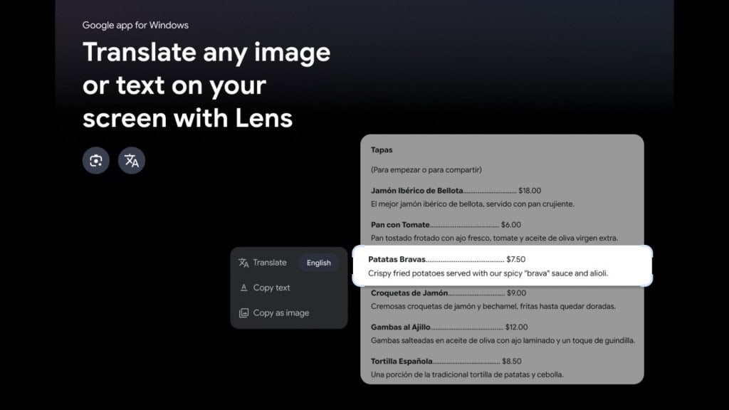 Montagem mostrando capacidade de tradução da barra de pesquisa do Google para Windows no estilo Spotlight do Mac