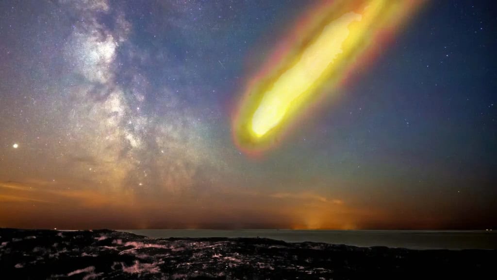 Impressão artística de um meteoro atingindo a Finlândia antiga