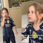 Virginia mostra Maria Flor com uniforme do Real Madri antes de viagem em família à Espanha