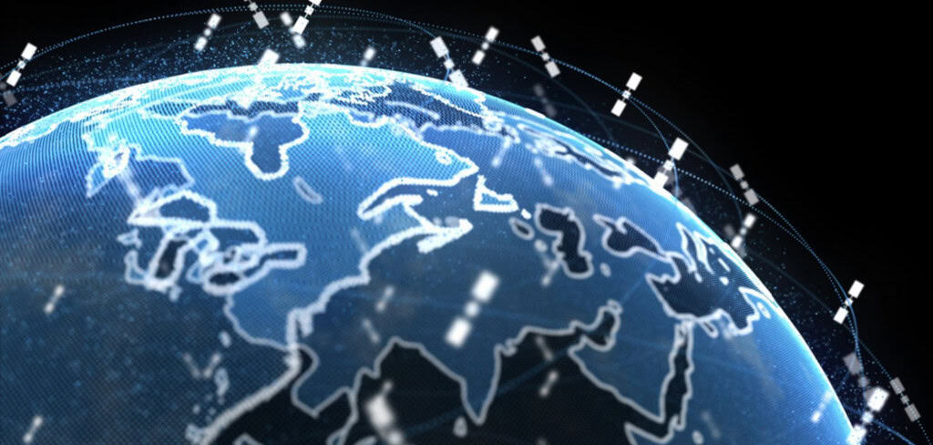 Imagem mostra satélites orbitando Planeta Terra.