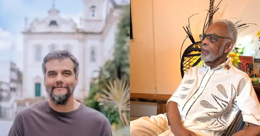 Flora Gil compartilha foto de Gilberto Gil com Wagner Moura em show pela preservação do Teatro Gamboa, em Salvador