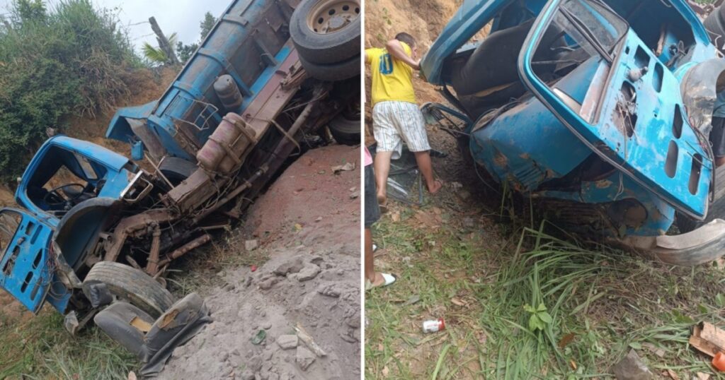 Motorista fica ferido após caçamba tombar em estrada vicinal no Vale do Jiquiriçá