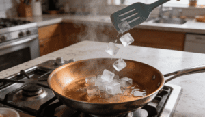 O que acontece quando o gelo toca a gordura quente?