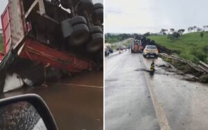 Três pessoas morrem em acidente entre carretas e carro-forte na BR-060