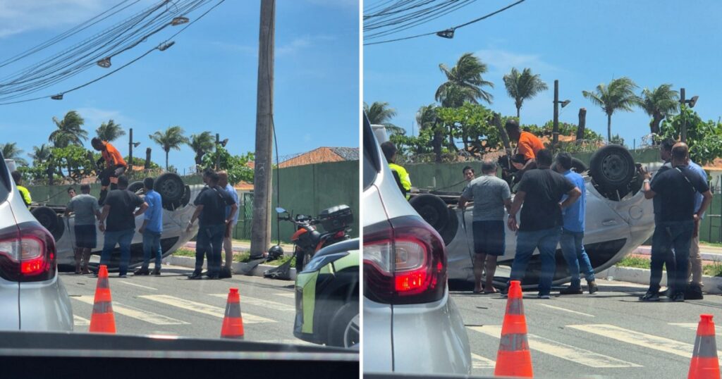 Veículos colidem e um deles capota na Av. Orlando Gomes