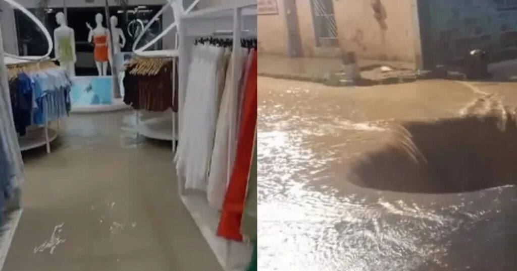 Fortes chuvas causam alagamentos e crateras em Alagoinhas