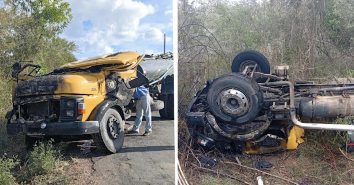Caminhoneiro escapa ileso após caminhão capotar e pegar fogo na BA-419, no Centro-Norte da Bahia