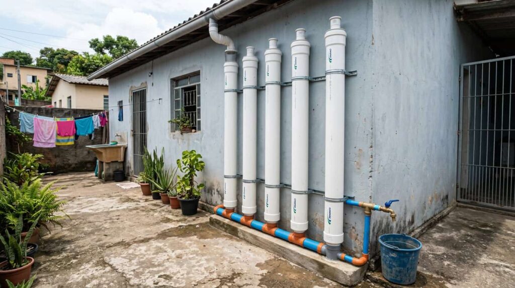 Sistema de cisterna vertical caseira com tubos PVC armazena 3.000 litros e custa menos de R$ 1.200