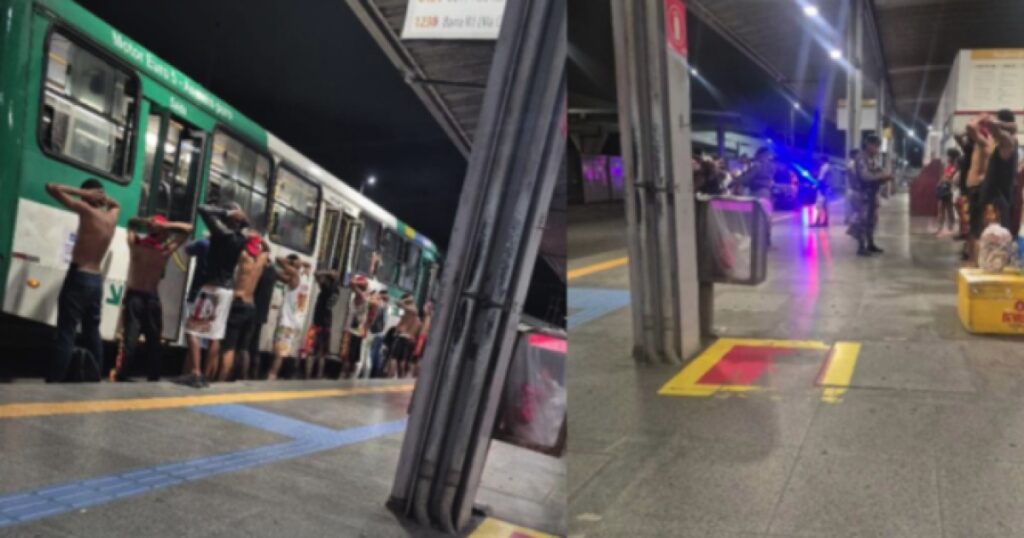 PM aborda integrantes da torcida Imbatíveis na Rodoviária de Salvador