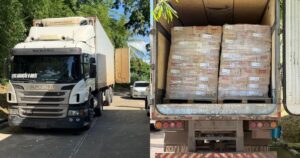 Polícia apreende caminhão com 25 toneladas de salsicha vencida na BR-324 em Candeias