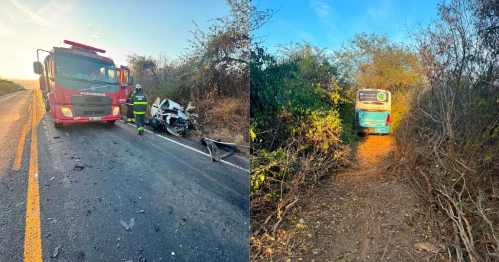 Colisão entre ônibus e picape deixa jovem morto e mulher ferida na BA-026, no sudoeste baiano