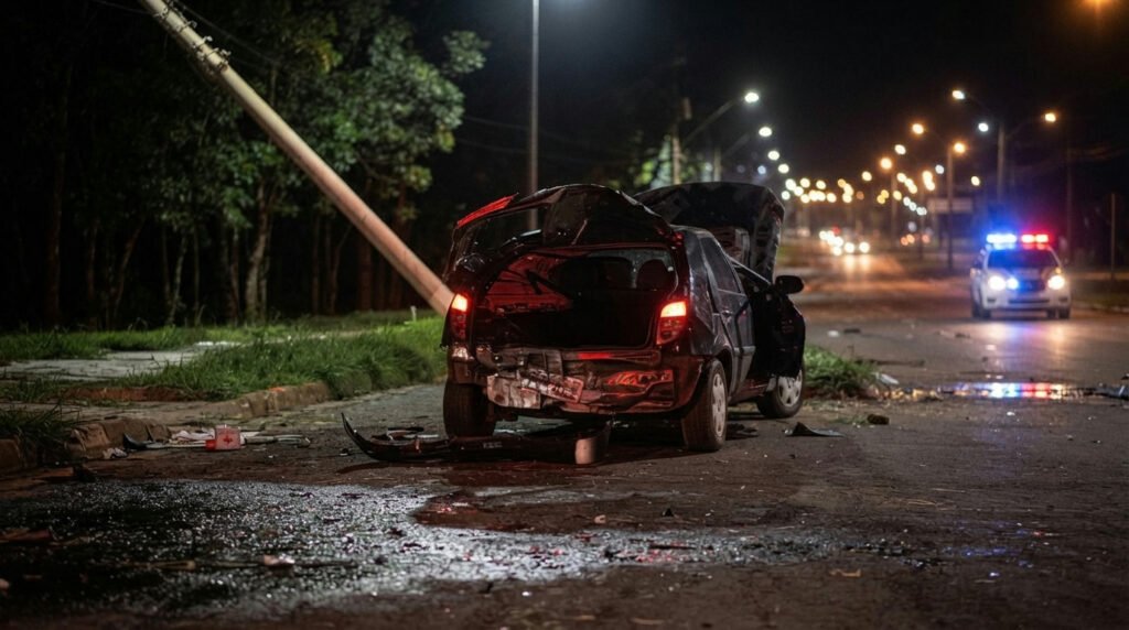 Acidente com poste deixa dois feridos em avenida de Matão