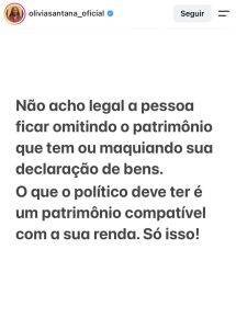 Olívia Santana critica omissão de patrimônio em resposta a Moema Gramacho