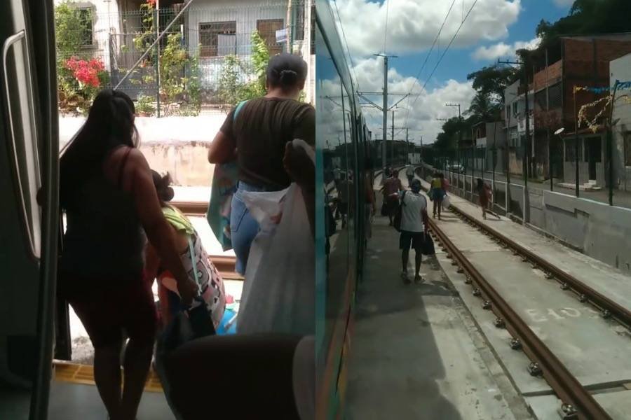 Pane elétrica no VLT de Salvador força passageiros a caminhar pelos trilhos