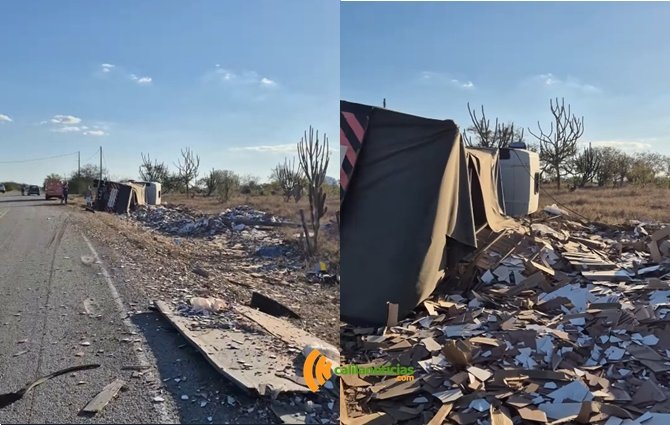 Carreta carregada com cerâmica tomba na Ba-233 após colidir contra poste