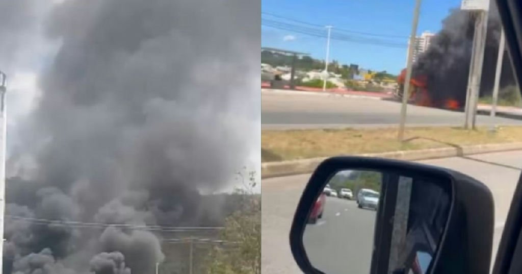 Explosão de carreta causa incêndio e fumaça densa em Salvador