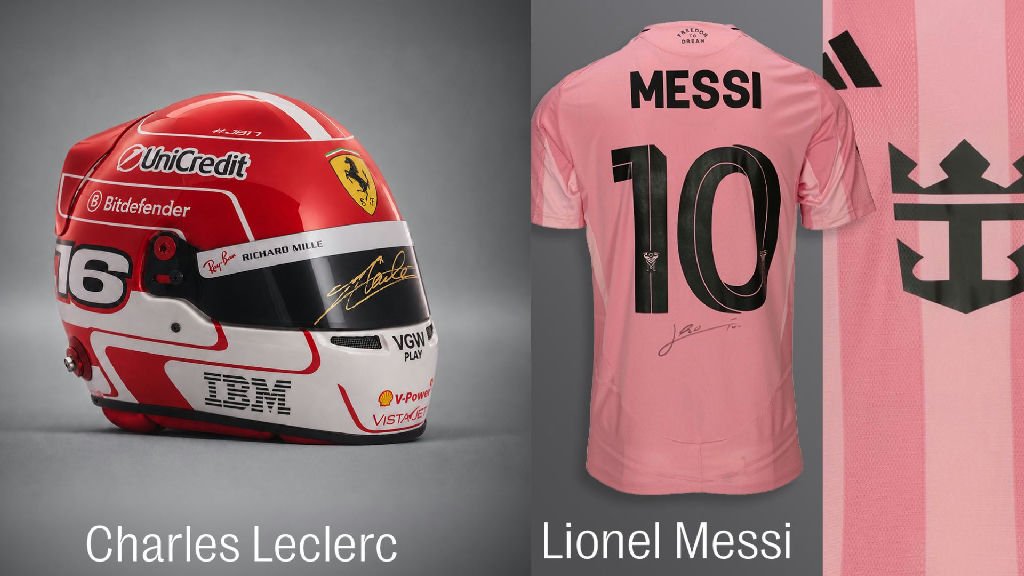 Leilão de itens esportivos raros coloca à venda relíquias de Messi e Leclerc
