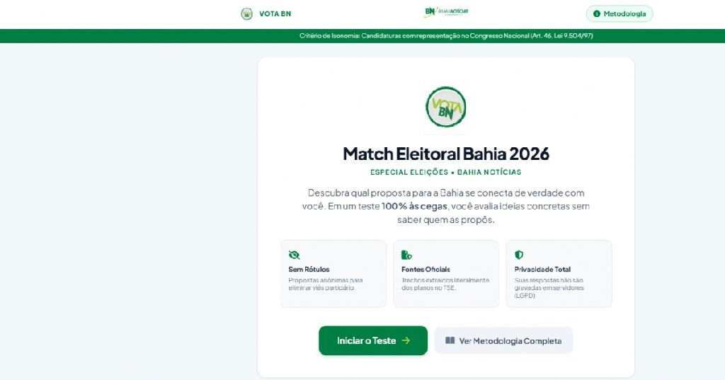 Vota BN oferece teste às cegas para identificar afinidade com candidatos na Bahia