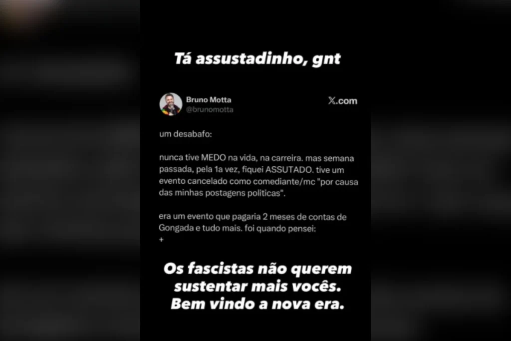 Comediante Bruno Motta sofre intimidações virtuais depois que Nikolas Ferreira expôs postagem