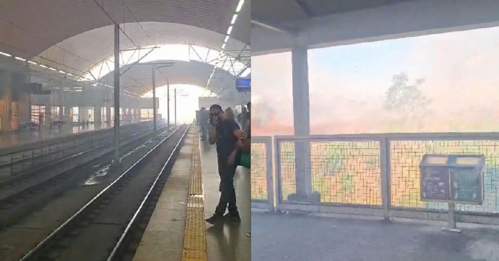 Fumaça de incêndio em vegetação atinge estação Águas Claras e assusta passageiros