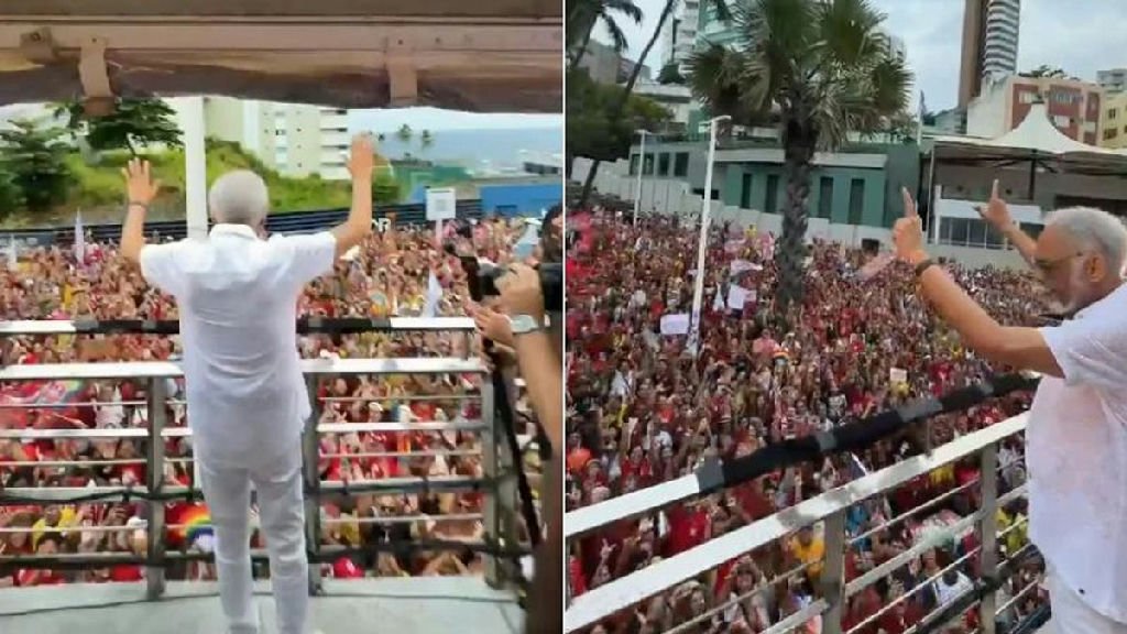 Gilberto Gil apoia Lula em trio elétrico durante ato político em Salvador