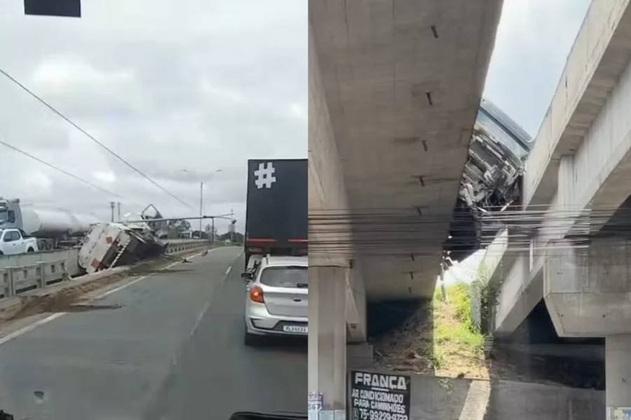 Risco de explosão fecha viaduto em Feira de Santana após tombamento de caminhão-tanque
