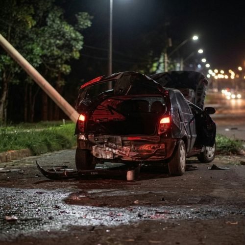 Acidente com poste deixa dois feridos em avenida de Matão