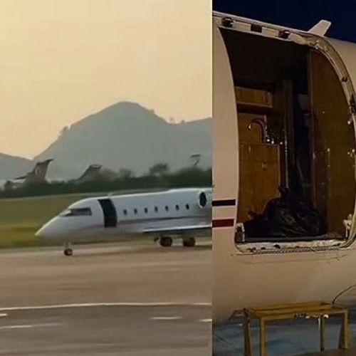 Avião executivo perde porta logo após decolagem e faz pouso de emergência