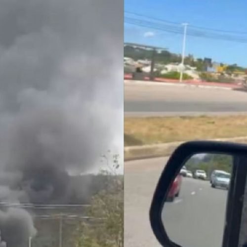 Explosão de carreta causa incêndio e fumaça densa em Salvador