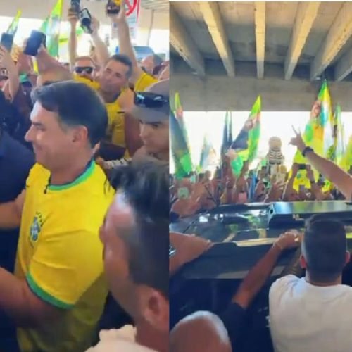 Flávio Bolsonaro cumpre agenda de campanha com motocarreata em Natal